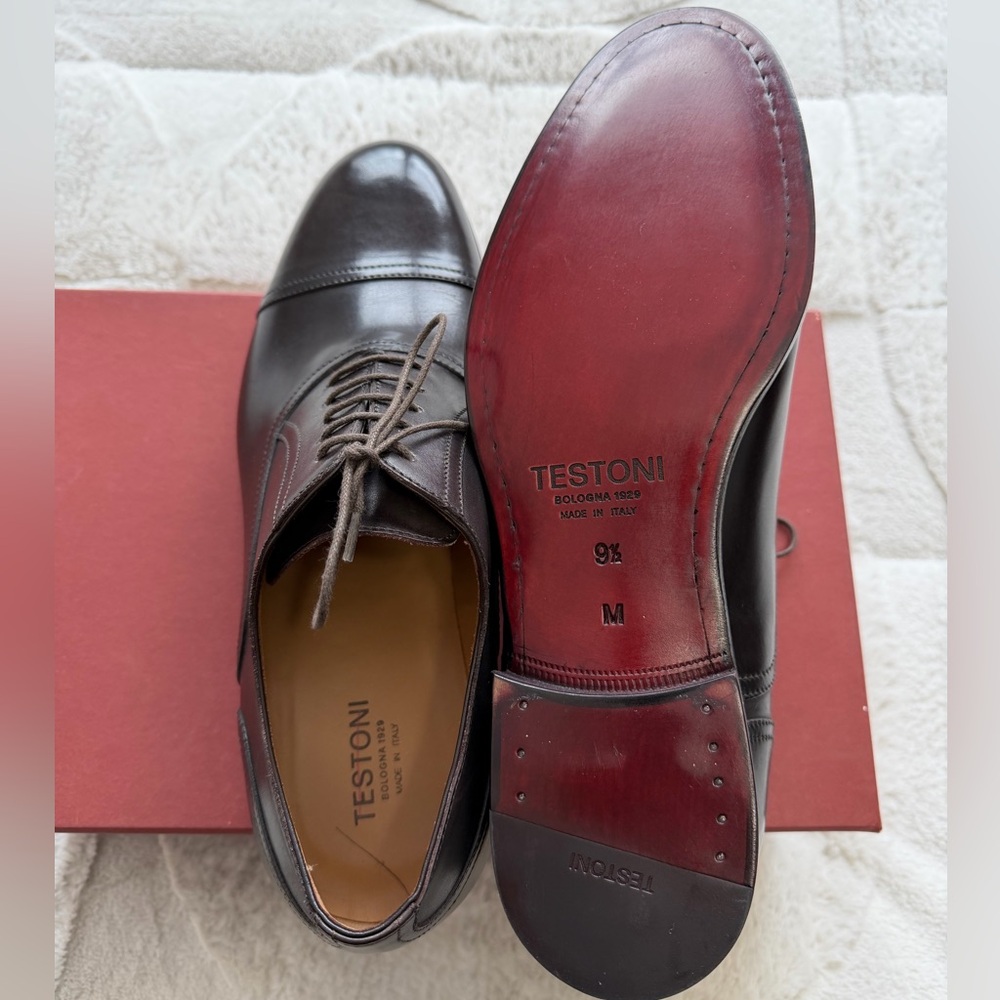 NEW! $795 Amedeo Testoni “Trento” Brown Lace Up Cap-toe Oxford Shoes 9.5 - Picture 7 of 11
